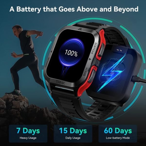 AMAZTIM Smart Watch, 60 Days Extra-Long Battery, 50M Waterproof, Rugged Military Bluetooth Call(Answer/Dial Calls), 1.85" Ultra Large HD Display, AI Voice Assistant, Compatible for Android and iOS-Red - Image 5