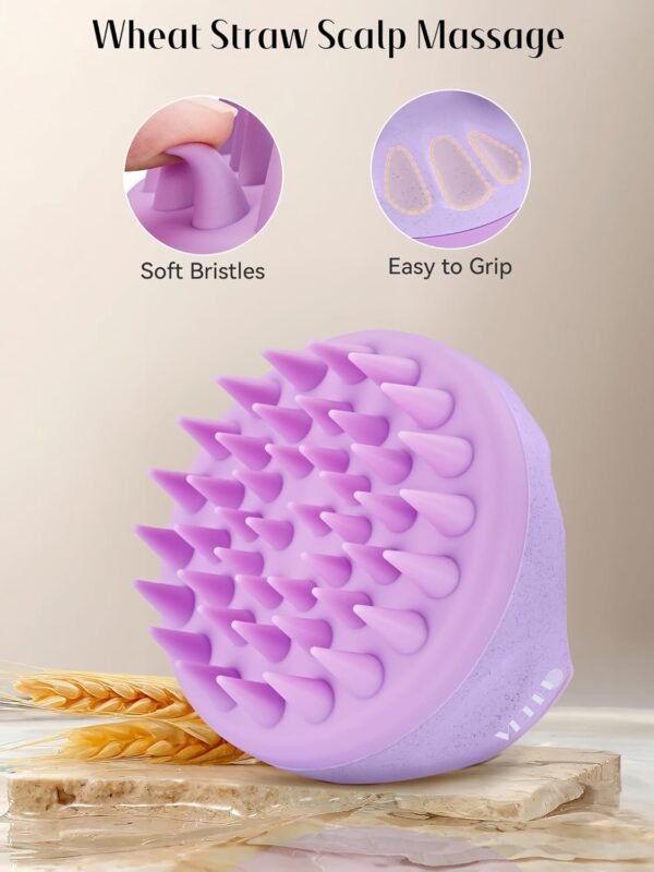 HEETA Scalp Massager with Soft Silicone Bristles for Hair Growth, Dandruff Removal, and Scalp Relaxation - Shampoo Brush for Wet or Dry Hair (Green & Purple) - Image 4