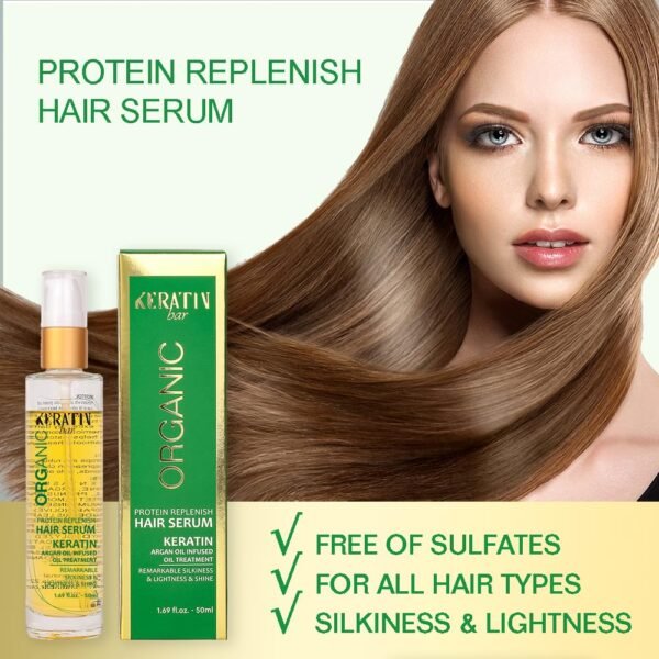 100% Organic Argan Oil Anti Frizz Hair Serum Styling Smoothing Strengthening Hydrating & Nourishing Heat Protection Shine Frizz Control Dry Damage Hair Repair (Keratin Protein Serum) - Image 2