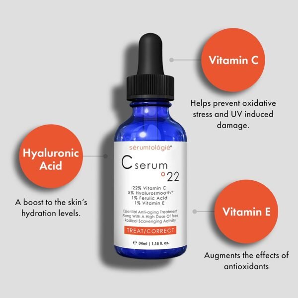 C Serum 22 – Pure Vitamin C Serum for Face with Hyaluronic Acid & Ferulic Acid | Potent Anti-Aging Serum for Dark Spots, Fine Lines and Wrinkles | Brightening Serum - 1.15 Fl Oz - Image 4