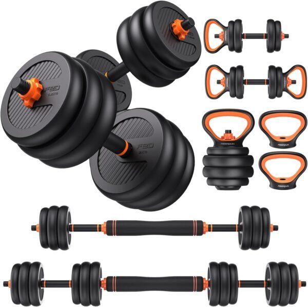 FEIERDUN Adjustable Dumbbells, 20/30/40/45/70/90lbs Free Weight Set with Connector, 4 in1 Dumbbells Set Used as Barbell, Kettlebells, Push up Stand, Fitness Exercises for Home Gym Suitable Men/Women - Image 2