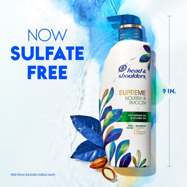 Head & Shoulders Supreme Anti Dandruff Shampoo and Conditioner Set, Sulfate Free, Argan & Jojoba Oil, For Dry Scalp, Nourishes & Smooths, Safe for Color Treated Hair, 11.8 & 9.4 Fl Oz - Image 3