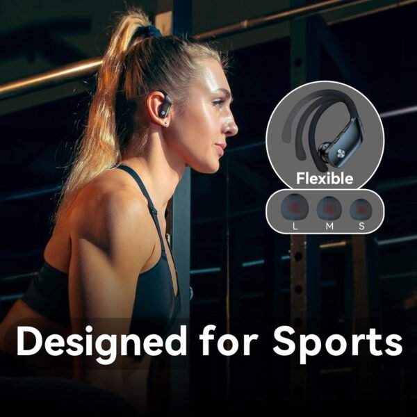 bmani Wireless Earbuds Bluetooth Headphones 48hrs Play Back Sport Earphones with LED Display Over-Ear Buds with Earhooks Built-in Mic Headset for Workout Black - Image 7