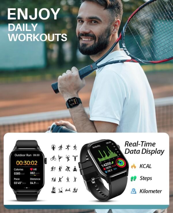 Smart Watch, Infrared True Blood Oxygen Monitor, 2.04-inch AMOLED Display, Heart Rate Sleep Blood Pressure, 136+ Sports Modes, IP68 Waterproof Fitness Tracker, Compatible with Android and iOS - Image 4