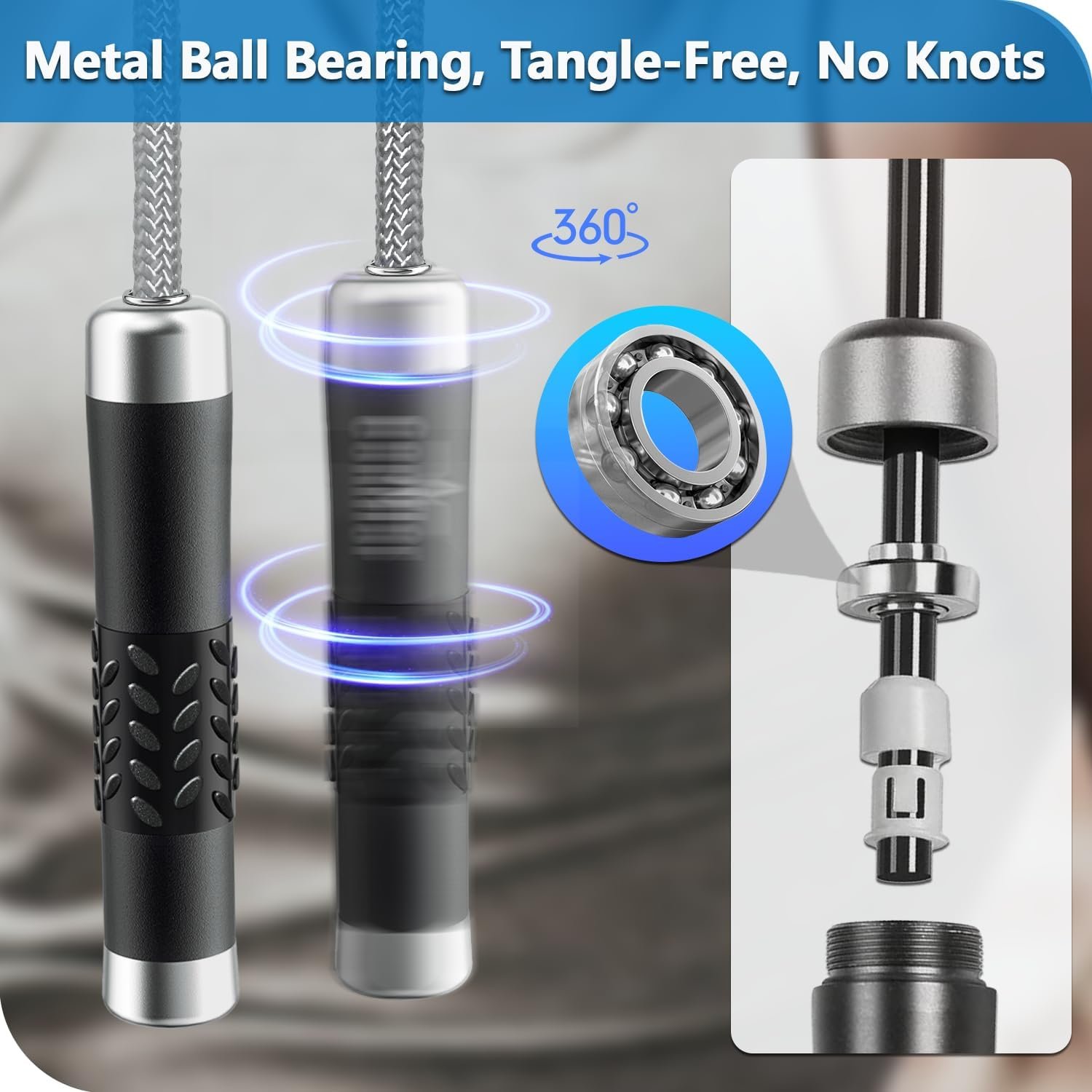 Weighted Jump Rope, 1LB Tangle-Free Ball Bearing Rapid Speed Skipping Rope for Men Women, Adjustable 9mm Cotton & PVC Rope with Alum Handle for Boxing MMA Weight-Loss Athletic Workout Fitness - Image 5