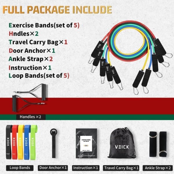 VEICK Resistance Bands, Exercise Bands, Workout Bands, Resistance Bands for Working Out with Handles for Men and Women, Exercising Bands for Fitness Weights Work Out at Home - Image 3