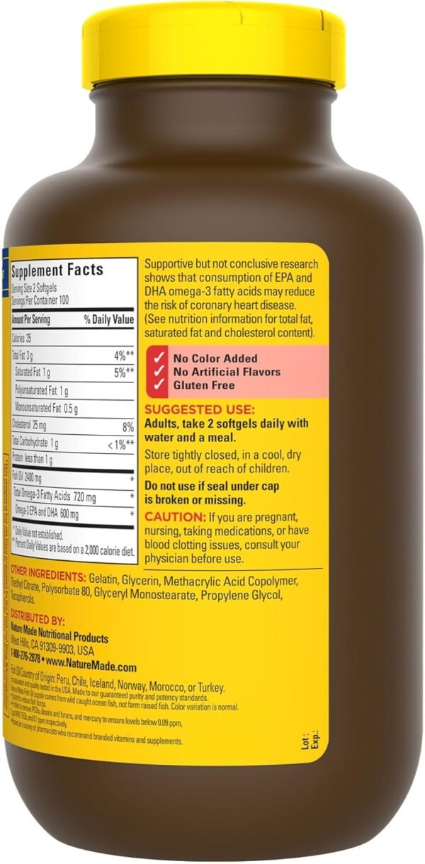Nature Made Burp Less Fish Oil 1200 mg, Fish Oil Supplements, Omega 3 Fish Oil for Healthy Heart Support, Omega 3 Supplement with 200 Softgels, 100 Day Supply - Image 9