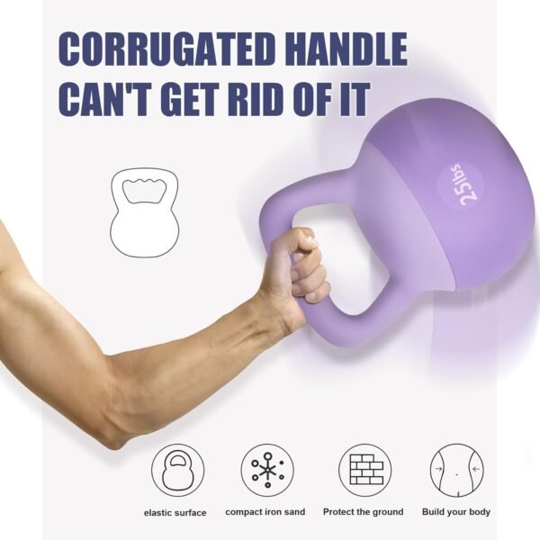 soges PVC One-Piece Kettlebell with Wide Handles, Strength Training Kettlebells 5lb to 35lb Optional for Women of Different Levels, Iron Sand Filled Soft Kettlebell - Image 9