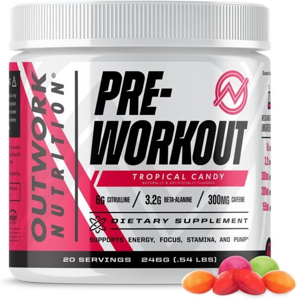 Outwork Nutrition Pre-Workout Powder for Men & Women, Preworkout Supplement with Nootropics, Boost Strength, Mental Focus and Energy, Backed by Science, 334 Gr (Tropical Candy) - Image 2