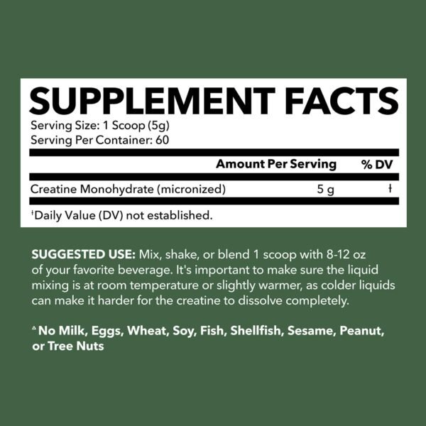 Micronized Creatine Monohydrate Powder - 5g Unflavored Post-Workout Recovery for Lean Muscle Mass, Endurance, and Energy Production - Easy-to-Mix - Vegan, Non-GMO, Gluten-Free - 60 Servings - Image 3