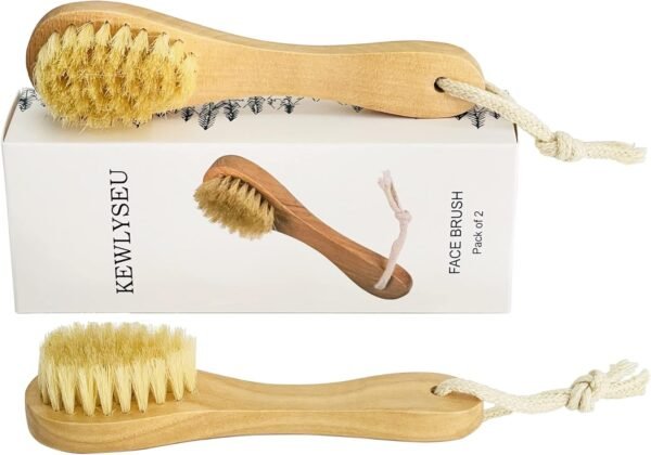 Natural Bristles Wooden Face Cleaning Brush Wood Handle Facial Cleanser Nose Scubber Exfoliating Facial Skin Care Pack of 2 - Image 2