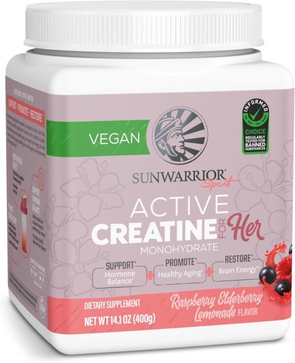 Sunwarrior Creatine for Women Monohydrate Powder Micronized Pre Workout Recovery Supplement Support Muscle Building Strength Training Cognition | Vegan and Easily Mixes 50 Servings, Raspberry Lemonade - Image 2