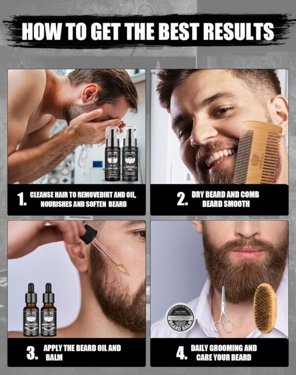Beard Grooming Kit with 2 Pack Beard Original Oil, Beard Balm, Wash & Conditioner for After Shave Lotions-Sandalwood, Beard Brush, Combs, Valentine's Day Christmas Fathers Gifts for Dad or Men - Image 5