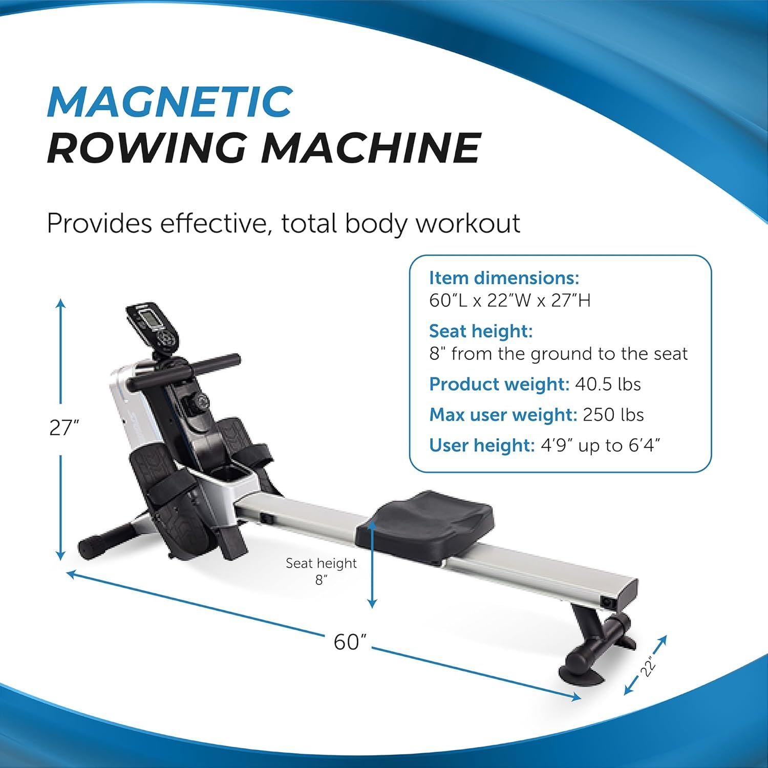 Stamina Magnetic Rower - Rower Machine with Smart Workout App - Rowing Machine with Magnetic Resistance for Home Gym Fitness - Up to 250 lbs Weight Capacity - Image 4