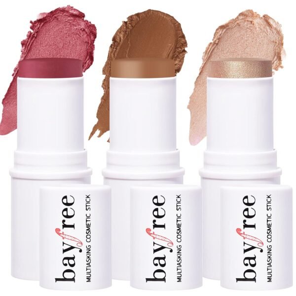 KIMUSE Multi Stick Trio Face Makeup, Cream Blush Stick for Cheeks & Lips, Contour Stick & Highlighter Makeup Sticks for All Skin - Image 2