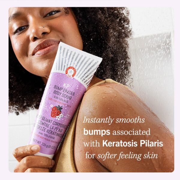 First Aid Beauty - KP Bump Eraser Body Scrub with 10% AHA, Keratosis Pilaris Exfoliater with Glycolic and Lactic acids, Helps Reduce Chicken Skin Bumps, Safe for Sensitive Skin, Strawberry Scent, 8 oz - Image 6
