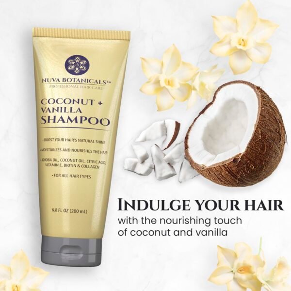 Coconut Shampoo and Conditioner, Vanilla Shampoo and Conditioner with Biotin and Collagen- Moisturizing Shampoo and Conditioner Set with Jojoba Oil, Argan Oil and Vitamin E(6.8oz each) - Image 6