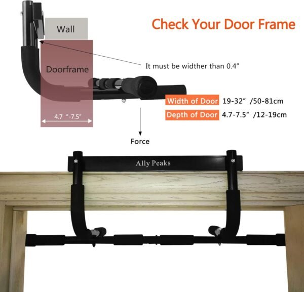 Ally Peaks Pull Up Bar for Doorway | Thickened Steel Max Limit 440 lbs Upper Body Fitness Workout Bar| Multi-Grip Strength for Doorway | Indoor Chin-Up Bar Fitness Trainer for Home Gym Portable - Image 5