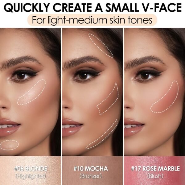 FOCALLURE 3 Pcs Cream Contour Sticks,Shades with Highlighter & Bronzer & Blush,Non-greasy Long-wear Face Contouring Pen,Easy to Sculpt the Face and Create a Lightweight Finishing Makeup,LIGHT-MEDIUM - Image 6
