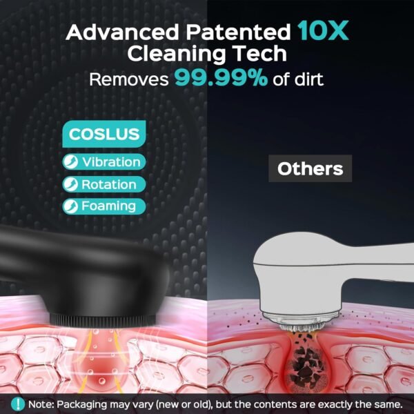Face Scrubber Facial Cleansing Brush: 2 in 1 Spin and Vibration Patented Tech, Silicone Electric Exfoliator Scrubber with Automatic Foaming, Waterproof Face Cleanser Brush for Men and Women, Black - Image 4