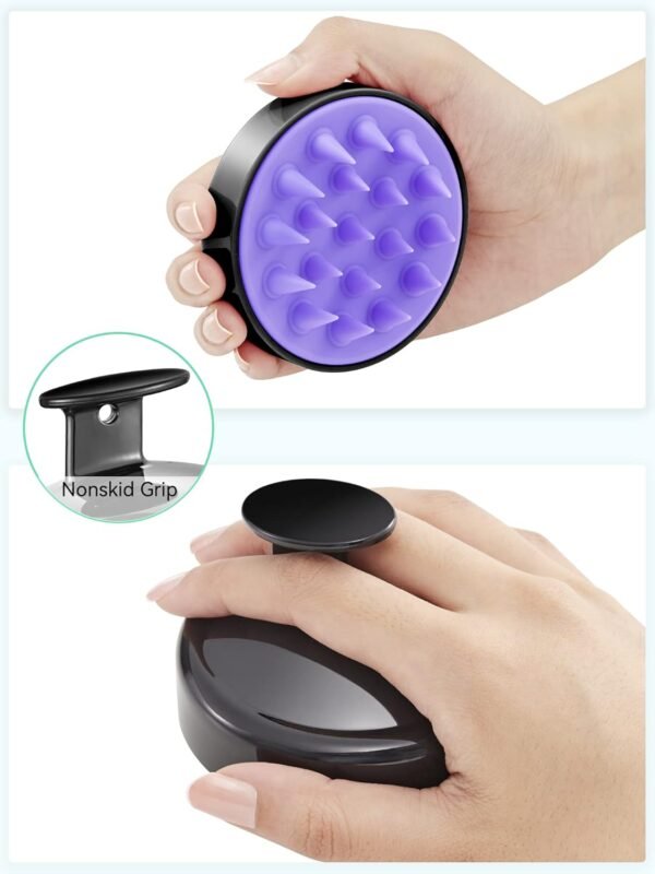 HEETA Shampoo Scalp Brush Massager Hair Growth, Scalp Scrubber with Soft Silicone Bristles for Hair Growth & Dandruff Removal, Hair Brush for Scalp Exfoliator, Black - Image 3