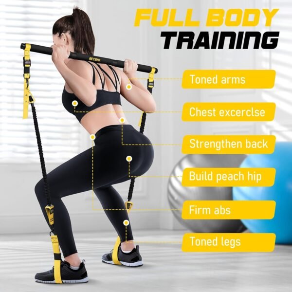 Pilates Bar Kit with Resistance Bands for Working Out, 210lbs Heavy Resistance Bands with Handles, Pilates Equipment with Resistance Band Bar for Men Women, at Home Gym Full Body Workout Equipment - Image 7