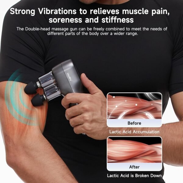Mini Massage Gun with Double Heads, Deep Tissue Percussion Muscle Massage Gun for Therapy and Relaxation, Portable Handheld Massager Gun for Athletes Relieving Pain, Soreness and Stiffness - Image 8
