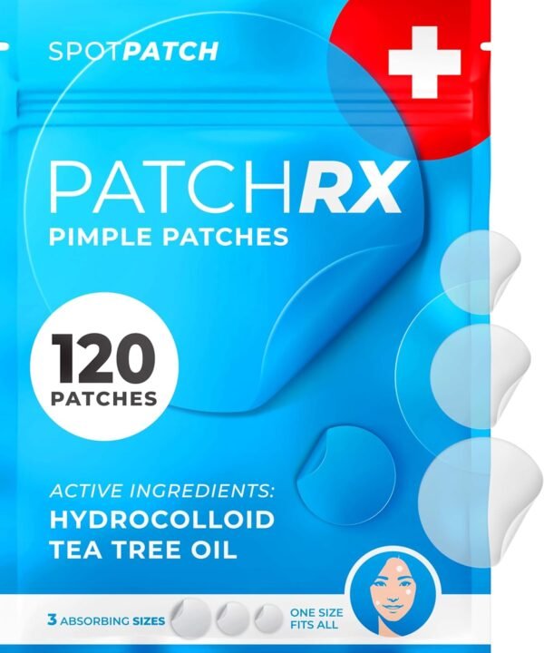 PatchRx Pimple Patches for Face (120 Patches), Hydrocolloid Acne Patches with Tea Tree Oil, Pimple Patch Pimple Stickers - Hydrocolloid Patch Acne Dots - Acne Pimple Patches For Face - Zit Patches - Image 2