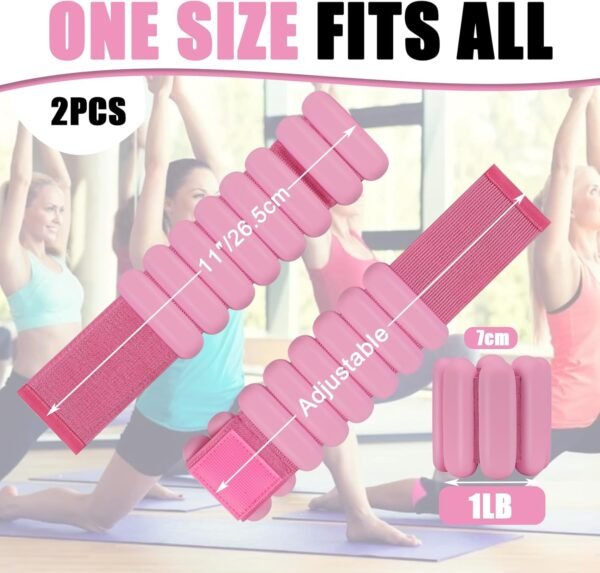Ankle Weights for Women Wrist Weight: Adjustable Arm Weight Set for Yoga Barre Walking Pilates Aerobics Pool Exercise, Pack of 2, 2Lbs, Pink - Image 8
