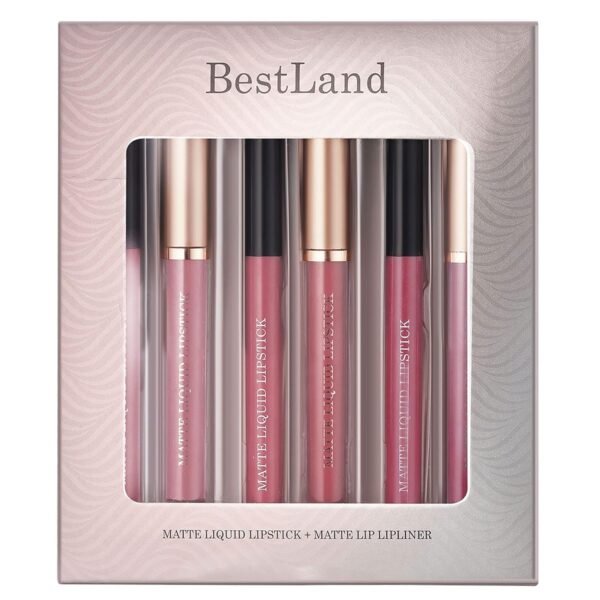 BestLand 6Pcs Matte Liquid Lipstick and Lip Liner Set, Non-Stick Cup Not Fade Waterproof Nude lipstick Makeup Kits Velvety Nude Lipliner Lip Gloss Make Up Gift Set (Set E) - Image 8
