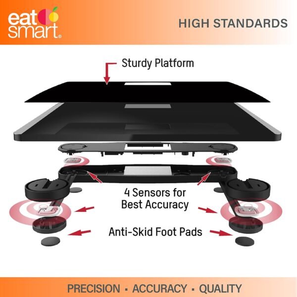 Eat Smart Precision Digital Bathroom Scale, 550 lb High Capacity Scale, Extra Wide Platform, Bath Scale for Body Weight, Black - Image 5