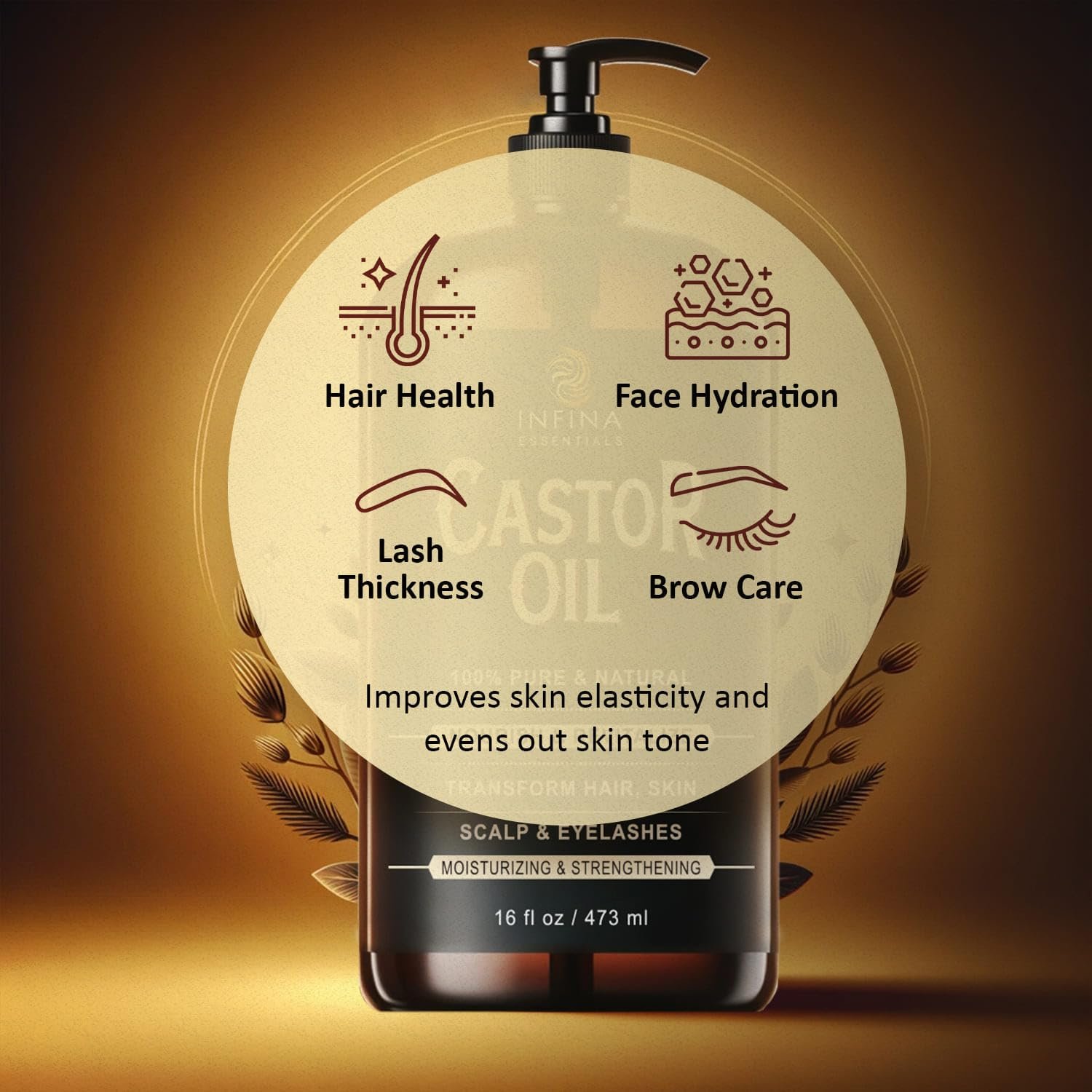 Pure Cold Pressed Castor Oil - Hexane Free, Glass Bottle for Hair Growth, Face, Scalp, Skin & Eyelashes - Nourishing and Moisturizing - 16 fl oz - Image 8