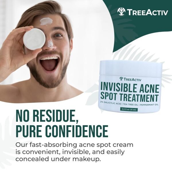 TreeActiv Invisible Salicylic Acid Cystic Acne Treatment For Face Original Formula, 0.5 fl oz, Acne Face Cream, Acne Spot Treatment for Face & Body, Acne Clearing Cream Moisturizer for Teens & Adults - Image 7