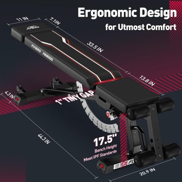 FLYBIRD Weight Bench, 1200lbs Capacity Adjustable Workout Bench with Detachable Headrest and Leg Support, Vertical Storage Space-Saving Exercise Bench for Home Gym- FB3000 - Image 8