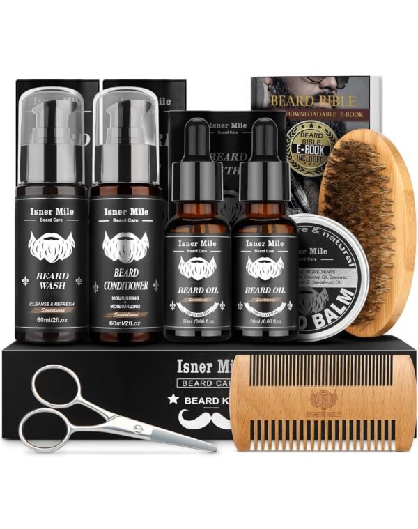 Beard Grooming Kit with 2 Pack Beard Original Oil, Beard Balm, Wash & Conditioner for After Shave Lotions-Sandalwood, Beard Brush, Combs, Valentine's Day Christmas Fathers Gifts for Dad or Men - Image 2
