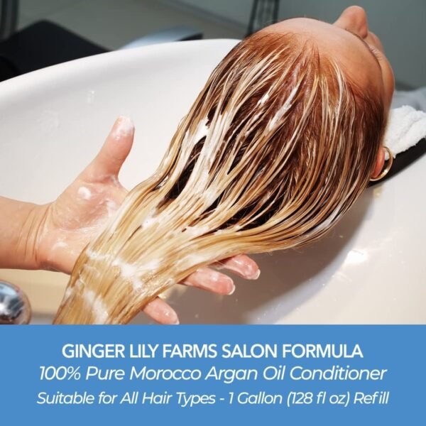 Ginger Lily Farms Salon Formula 100% Pure Morocco Argan Oil Conditioner for All Hair Types, 100% Vegan & Cruelty-Free, 1 Gallon, 128 Fl Oz (Pack of 1) Refill - Image 5
