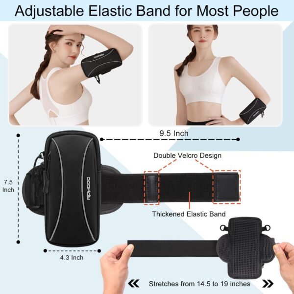 Running Armband Phone Holder，Small Crossbody Shoulder Holsters Bag，Phone Arm Bands for Running Walking，Water Resistance Running Phone Armband for iPhone 15 14 13 Pro Max Samsung 7.2 Inch（Black） - Image 4