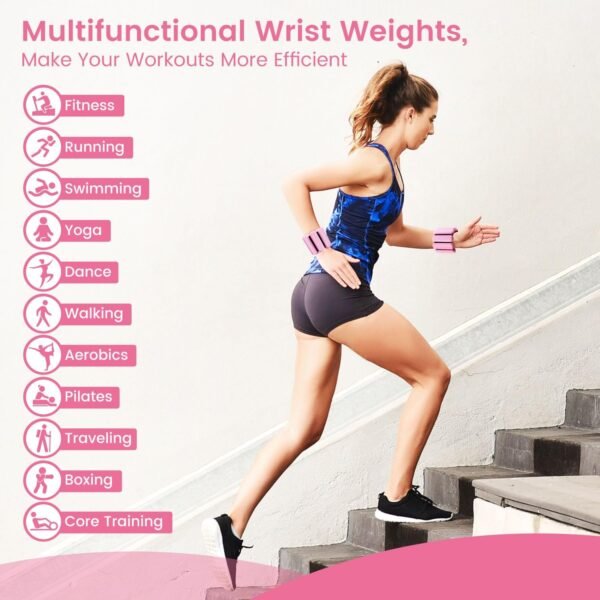 Wrist Ankle Weights for Women, Adjustable Arm Leg Weights Set of 2 (1lb Each), Wearable Weights For Yoga, Gym, Pilates, Barre, Walking, Running, Exercise, Strength Training - Image 4