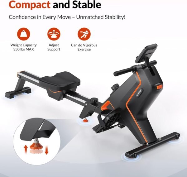Magnetic Rowing Machines for Home (R05), Water Rowing (R10), 16 Levels of Quiet Resistance Foldable Compact Rowing Machine 350 LB Weight Capacity with Bluetooth, App Supported, Tablet Holder - Image 5