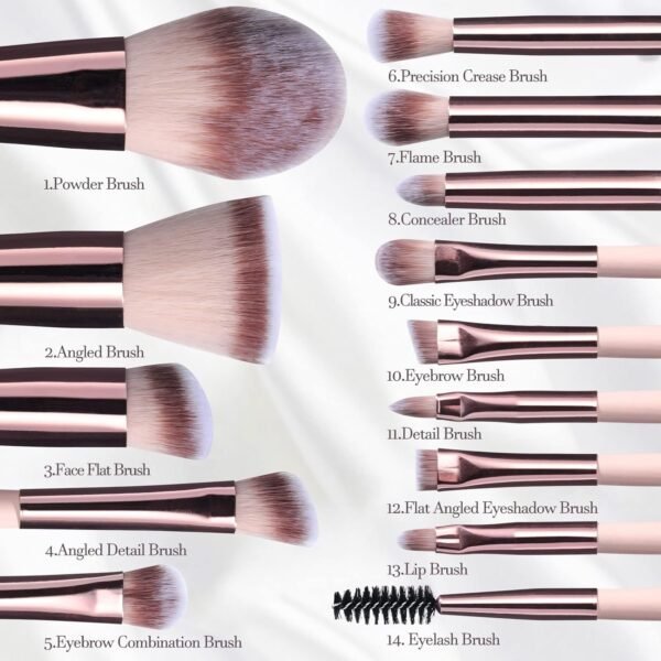 BS-MALL Travel Makeup Brush Set Foundation Powder Concealers Eye Shadows Makeup Set with LED light Mirror 14 Pcs Mini Makeup Brushes (APINK) - Image 7