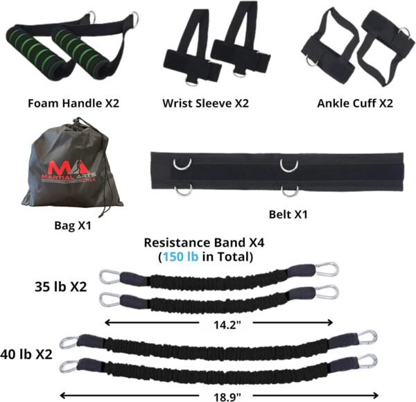 Boxing Resistance Bands for MMA Martial Arts Resistance Training at Home for Punches/Kicks, 150lbs Exercise Bands Full Body Fitness Workout to Enhance Explosive Power/Speed/Agility - Image 5