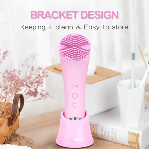 PRITECH Silicone Face Scrubber, Rechargeable Facial Cleansing Brush with Heat Massage End, Vibrating Exfoliating Face Scrubber for Women and Men, Waterproof Facial Scrubber for Deep Cleansing (Pink) - Image 10