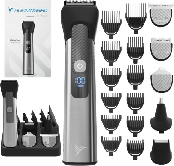 HUMMINGBIRD MK9 MasterGroom All-in-One Trimmer – 21-Piece Men's Grooming Kit for Beard, Head, Hair, Body, and Face, Waterproof, Stainless Steel, USB C Rechargeable, LED Display - Image 2