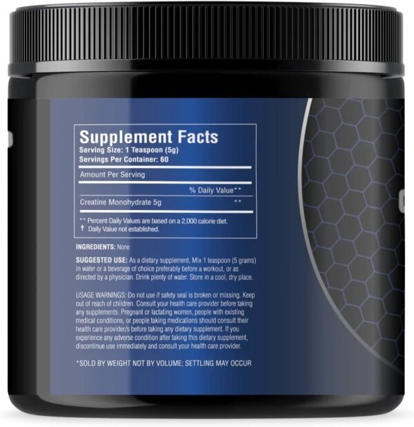 STS Creatine 300 Grams - 100% Pure Raw Creatine Monohydrate Powder, Pre-Workout, Post-Workout, Build Muscle and Stamina - 60 Servings - with Scoop - Image 4