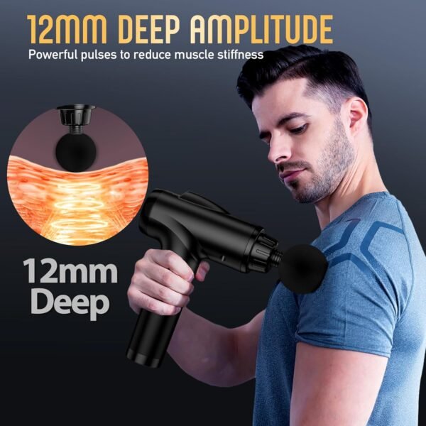 Massage Gun Deep Tissue, Handheld Electric Muscle Massager, High Intensity Percussion Massage Device for Pain Relief with 9 Attachments & 30 Speed(Black) - Image 5