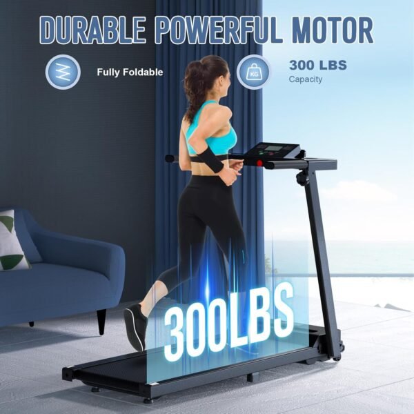 Portable Foldable 3.0 HP Small Treadmills for Home Office with 300 LBS Capacity, Folding Running Walking Compact Treadmill with Handle Bar and LED Display - Image 5