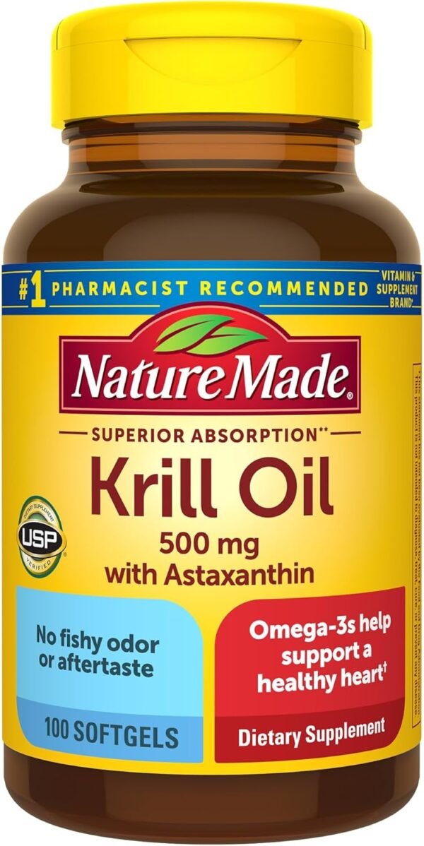 Nature Made Superior Absorption Krill Oil 500mg with Astaxanthin and Phospholipids, Omega 3s for Heart Health Support, 100 Softgels, 100 Day Supply - Image 2