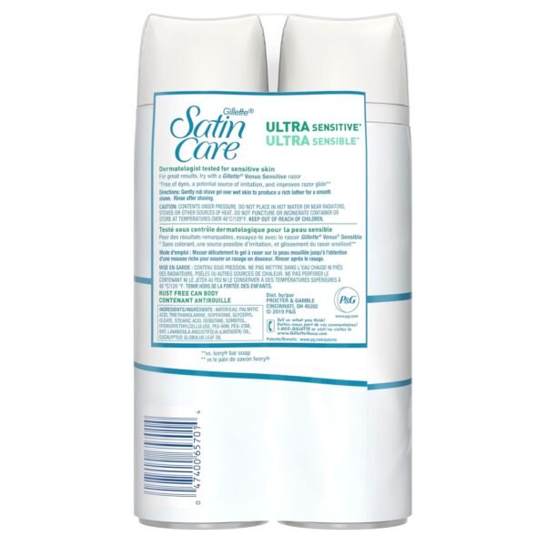 Gillette Satin Care Ultra Sensitive Shave Gel for Women, Pack of 2, 7oz Each, Frangrance Free - Image 3