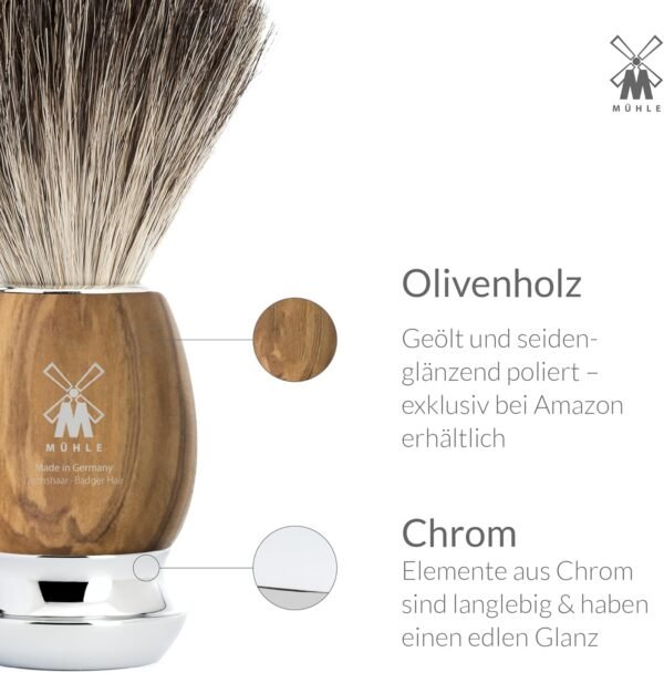 MÜHLE VIVO Olive Wood 4-Piece Pure Badger 5-Blade Razor Shaving Set - Image 7