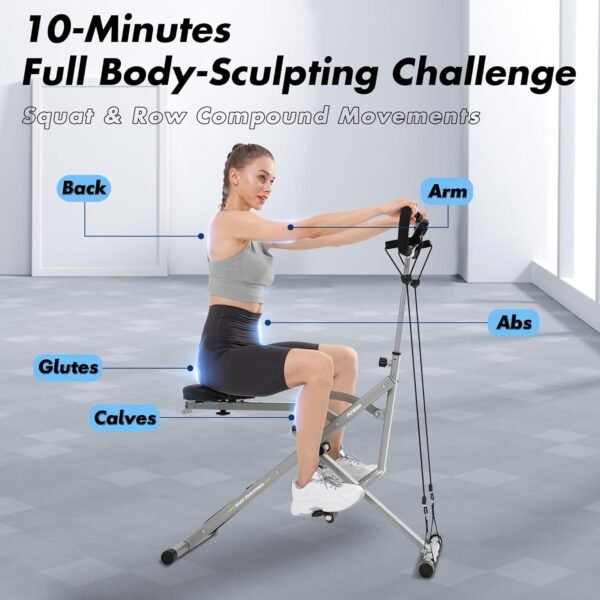 FLYBIRD Gray Squat Machine, Ride Rowing Machine for Glute Core Legs Cardio Exercise, 4 Adjustable Resistance Levels, Foldable & Easy Setup, Full Body Workout Home Gym, 350 LBS Capacity - Image 3